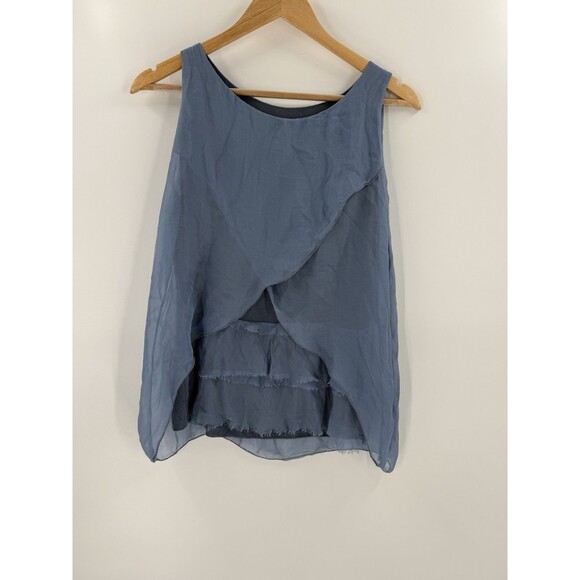 Pura Seta Blue Silk Flowy Sleeveless Tank Tunic Measures Small See Description - Picture 1 of 8